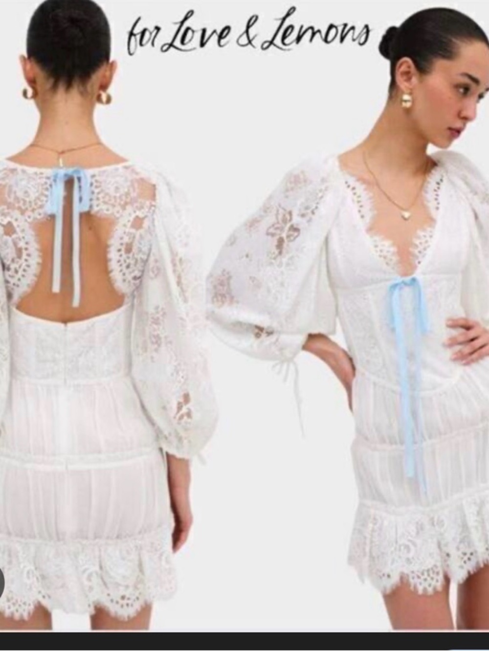 For Love And Lemons White Sheer Lace Dress with Ivory Tag Detail